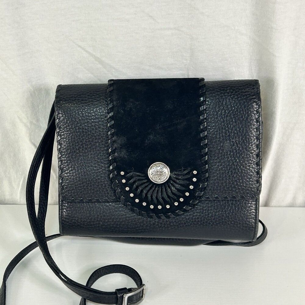 BRIGHTON  MONTREAL Sun Burst Black Suede Studded Wallet ORGANIZER Crossbody